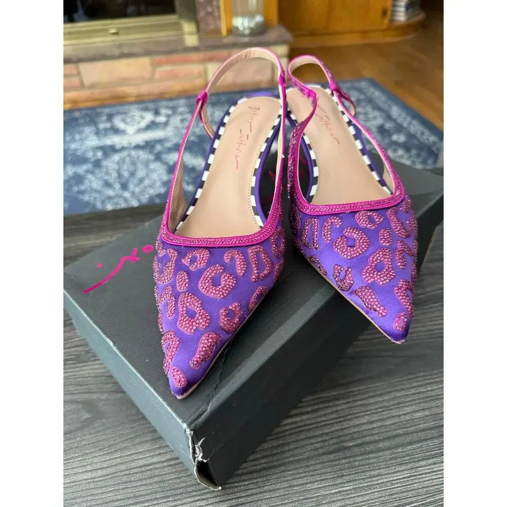 Betsey Johnson Bonney Dark Purple Rhinestone Cheetah Pumps Sz. 8.5 - Picture 2 of 10